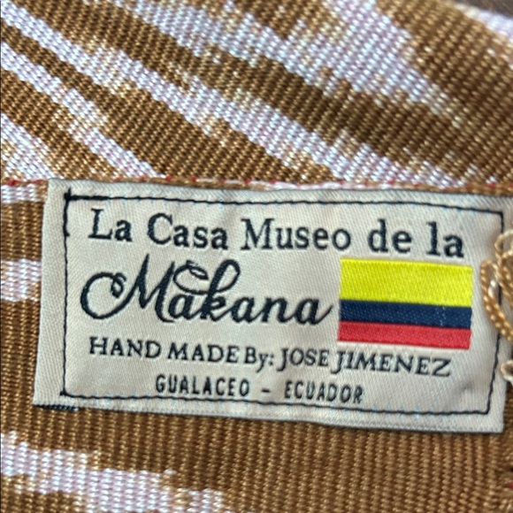 Chic Handmade Tan and Pink Ikat Patterned Scarf with Fringed Ends From Ecuador - Picture 11 of 11